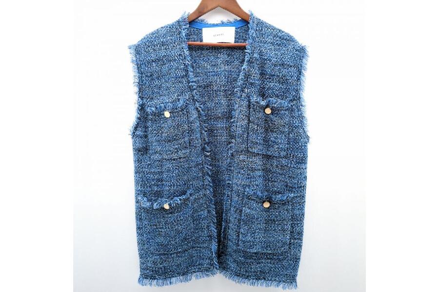 美品✨23SS アダワス ADAWAS ジレ ベスト サマーツィード 紺 ADAWAS サマーツィードニットベスト ジレ ネイビー（美品✨23SS