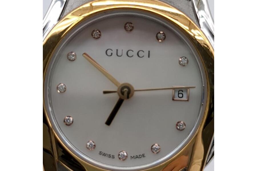 GUCCI 5500L ホワイトシェル ステンレススチール ダイヤ11P