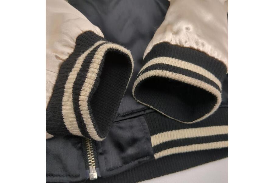 絡繰魂 スカジャン ブラック×ベージュ 龍神×富士刺繍 SIZE XXL