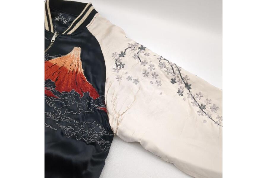 絡繰魂 スカジャン ブラック×ベージュ 龍神×富士刺繍 SIZE XXL