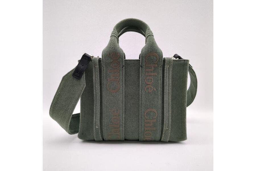 クロエ スモールトートバッグ ウッディ カーキ キャンバス F03YR5