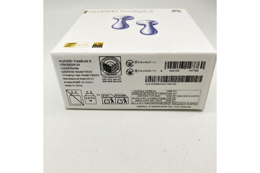 HUAWEI FreeBuds 6 T0020 Bluetooth ワイヤレスイヤホン パープル 入荷