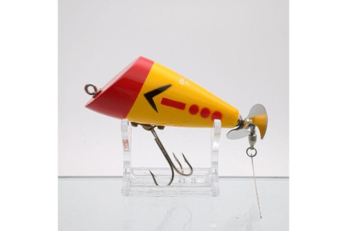 新品　箱無し　DOWLUCK 琵琶湖ダメダメガールフロッグスキン　レア フロッグプロダクツ デビル ルアー ウッド レッド イエロー Frog