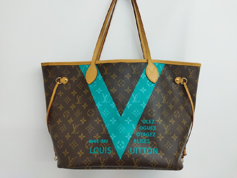 louis vuitton neverfull mm monogram v turquoise m41601 handbag