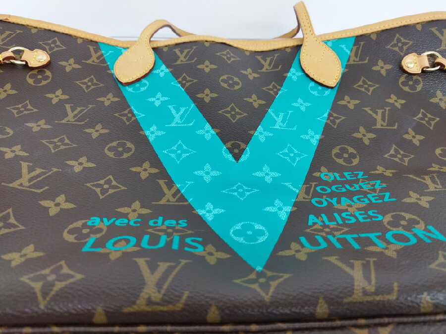 louis vuitton neverfull mm monogram v turquoise m41601 handbag