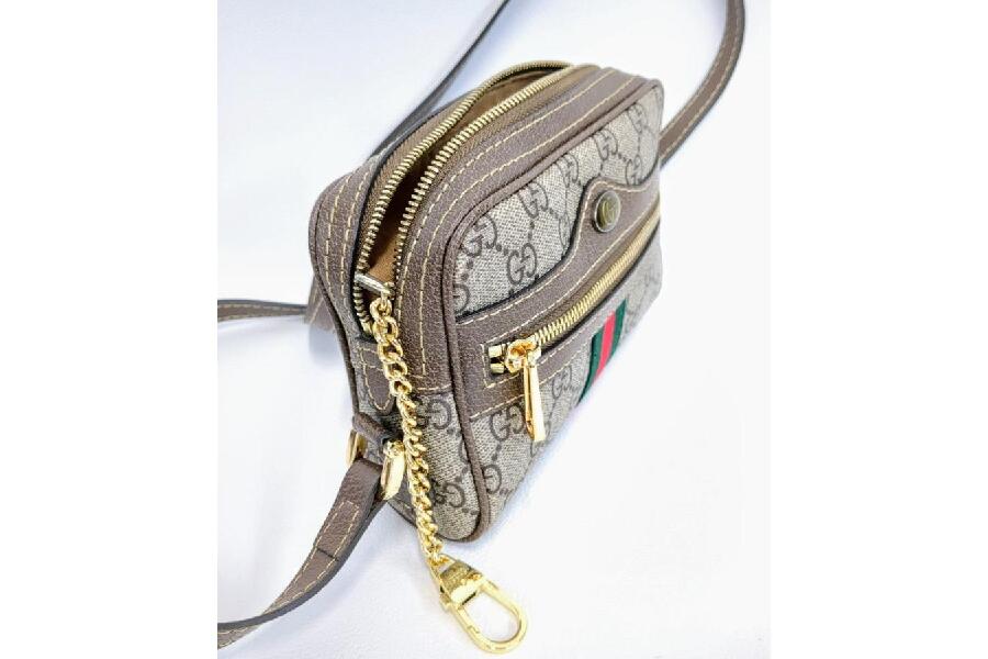 【GUCCI】GGスプリーム ミニショルダー ベージュ×ブラウン GUCCI GGスプリーム OPHIDIA ミニショルダーバッグ （ベージュ