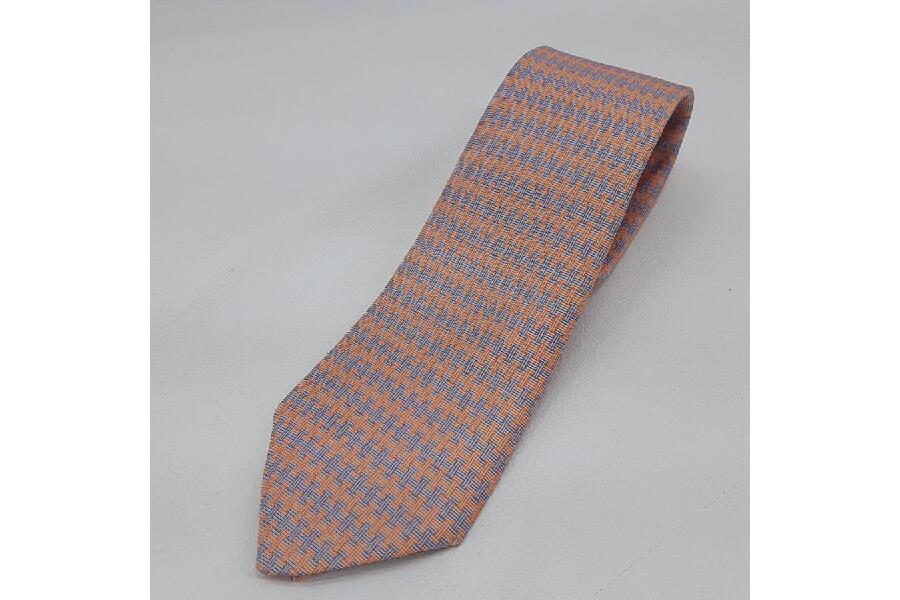 HERMES ネクタイ オレンジ×パープル H柄 シルク% 箱無 全長cm