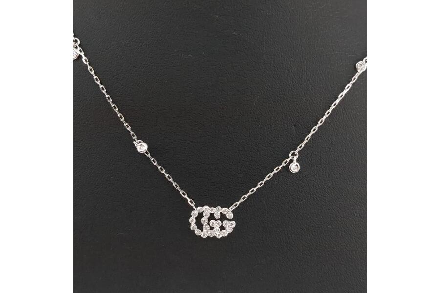 GUCCIインターロッキングG ダイヤモンド ネックレス 18K WHT GLD 新品仕上げ済み】グッチ ネックレス ダイヤモンド インター