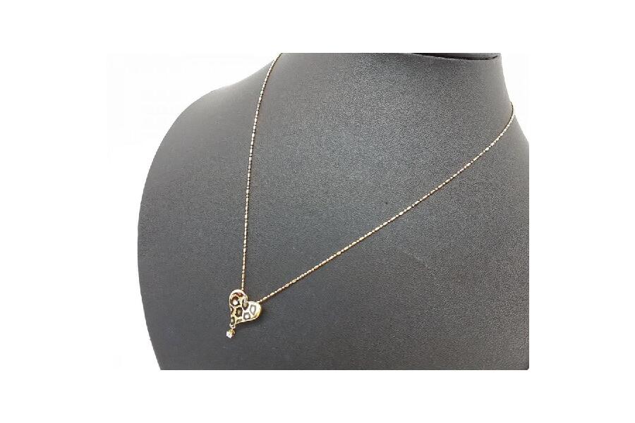 K18 ネックレス ハート ヒョウ柄 ダイヤモンド 0.06ct 5.07g