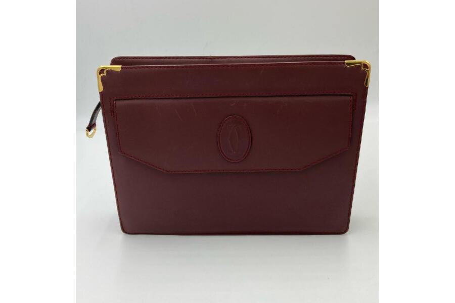 美品　カルティエ　グレインレザー　ゴールド金具　マストライン　財布　　ボルドー 美品 カルティエ グレインレザー ゴールド金具 マストライン 財布