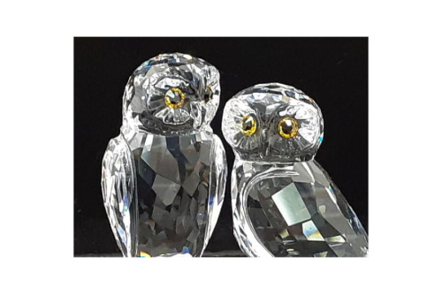 【新品未使用】SWAROVSKI フクロウ2羽セット＋クリスタル台座　証明書付き 新品未使用】SWAROVSKI フクロウ2羽セット＋クリスタル台座 証明