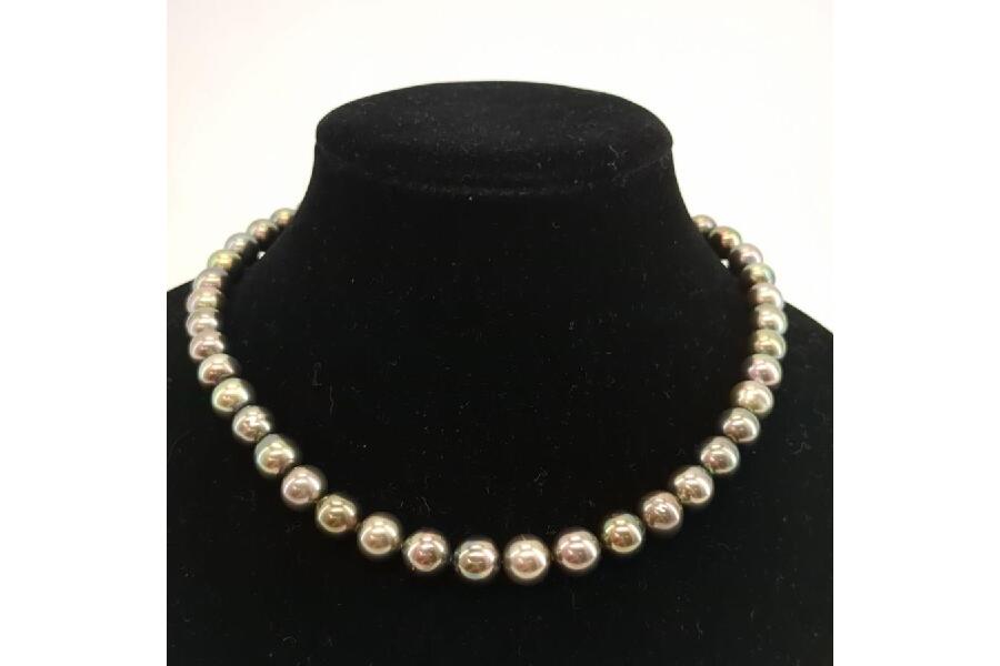 真珠ネックレス パール 9.0-9.8mm グレー系 ピーコックカラー シルバー