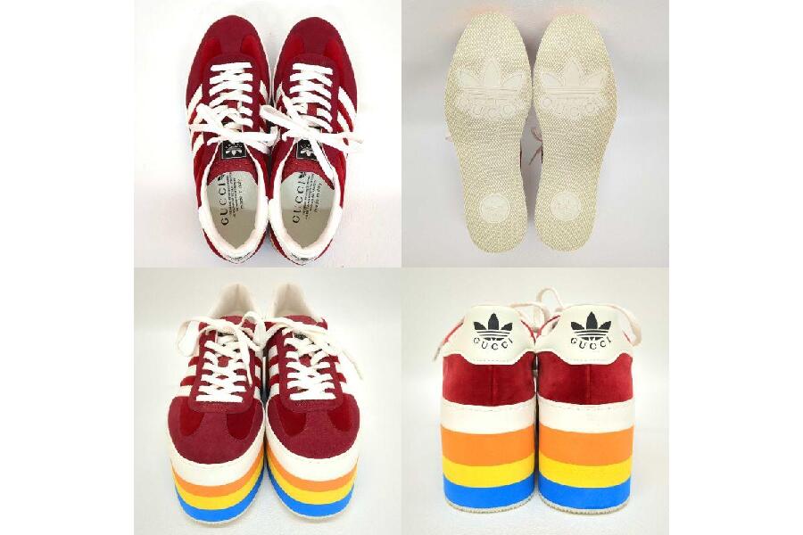 グッチ アディダス ガゼル メンズ スニーカー エンジ 25.5cm 箱付 厚底