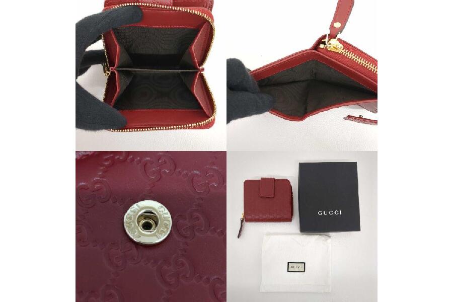 美品 グッチ 二つ折り財布 GG レッド 赤 アウトレット購入品