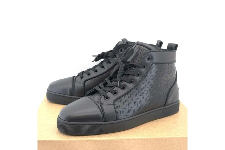 ルブタン メンズスニーカー ジャガード ハイトップ ブラック 黒 レザー