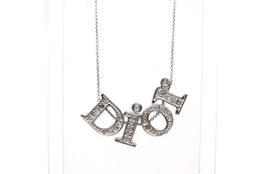 【美品】Dior　ディオール　シルバーロゴネックレス　ストーン Dior ディオール ロゴラインストーンネックレス シルバー色