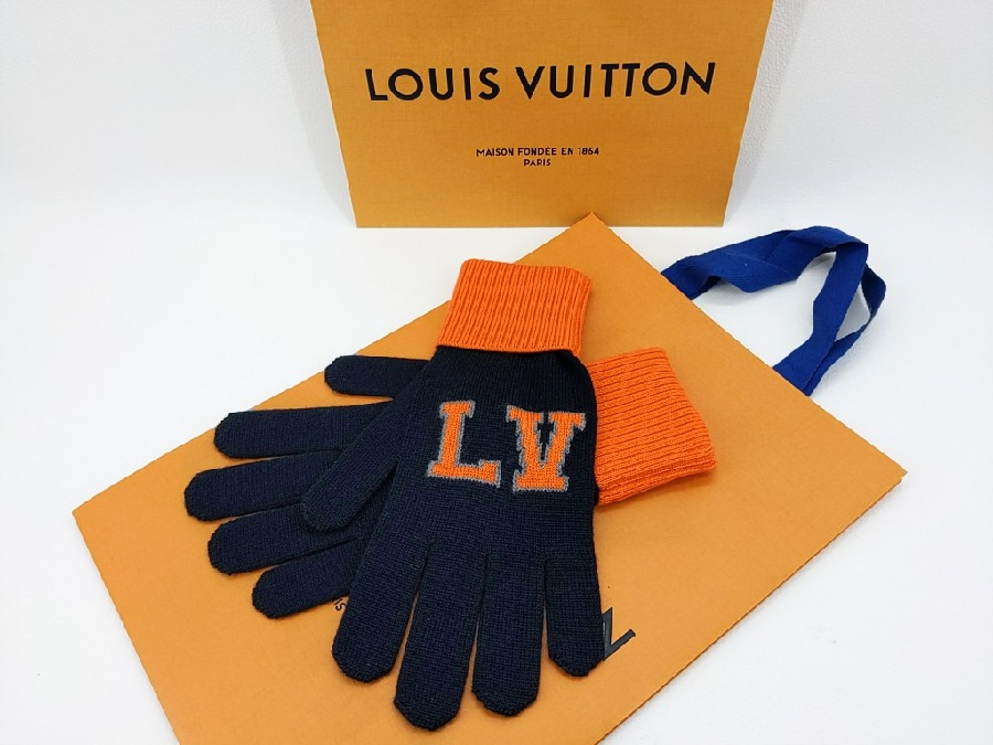 ルイ・ヴィトン手袋 ルイヴィトン M71238 LVロゴ ゴンルイ マリンオランジュ グローブ 手袋