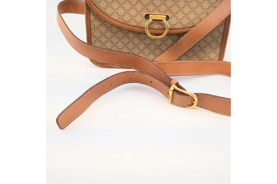 CELINE セリーヌ ショルダーバッグ マカダム レザー ベージュ系 CELINE セリーヌ ショルダーバッグ マカダム レザー ベージュ系