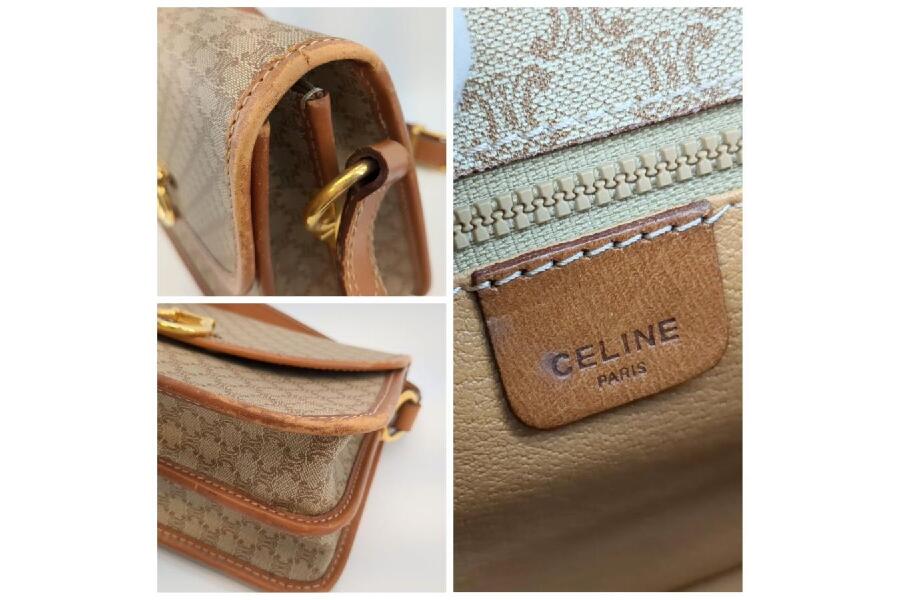 CELINE セリーヌ ショルダーバッグ マカダム レザー ベージュ系 CELINE セリーヌ ショルダーバッグ マカダム レザー ベージュ系