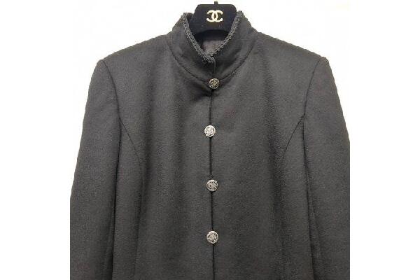 美品】CHANEL カシミヤ スタンドカラーコート サイズ40 ブラック