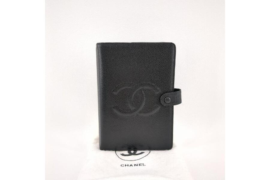 極美品】シャネル 手帳カバー 6穴 A07013 ココマーク キャビアスキン  