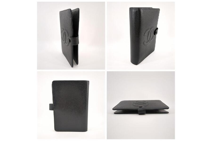 極美品】シャネル 手帳カバー 6穴 A07013 ココマーク キャビアスキン  