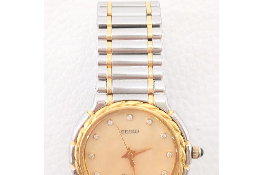 保証付 セイコー エクセリーヌ 1F21-0E00 クオーツ 18金ベゼル
