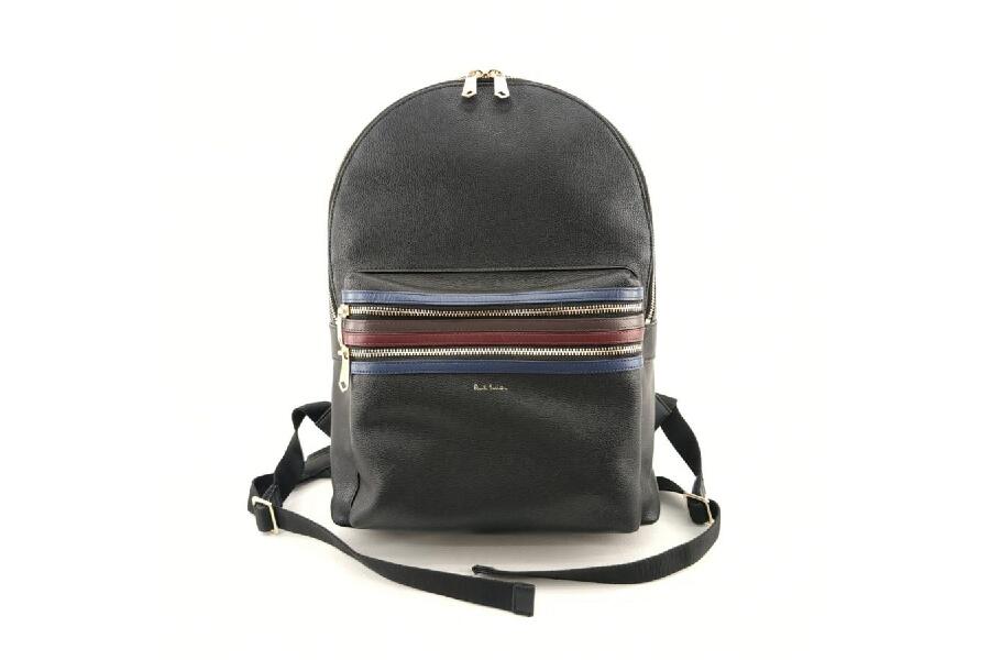Paul Smith ブラックレザー チップストライプバッグ (程度A